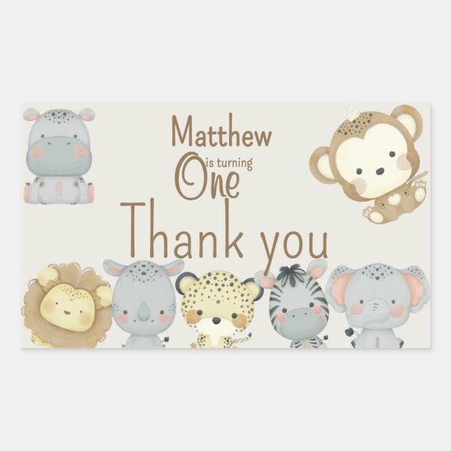 Retangular Adesivo de Aniversário Boho Safari (Frente)