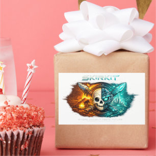 Retangular Adesivo de Caveira Cibernética Antiga vs. Futura  