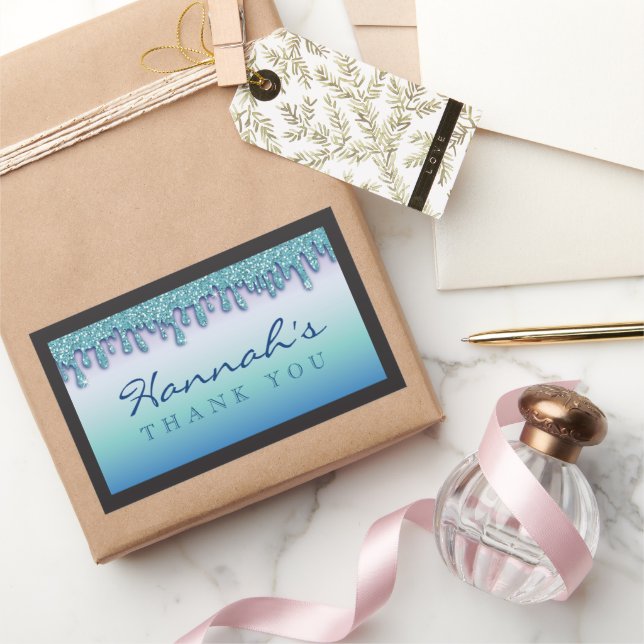 Retangular Adesivo de Chuveiro de Bebê Aqua Blue Sparkle Drip (Presentear)