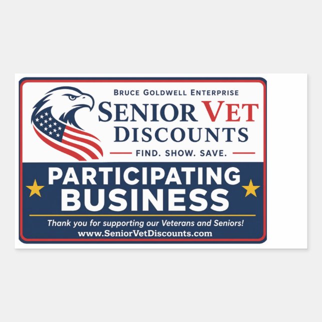 Retangular Adesivo de comerciante SeniorVetDiscounts (Frente)