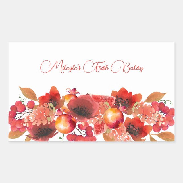Retangular Adesivo de comida de Flores, Frutas e Bagas (Frente)