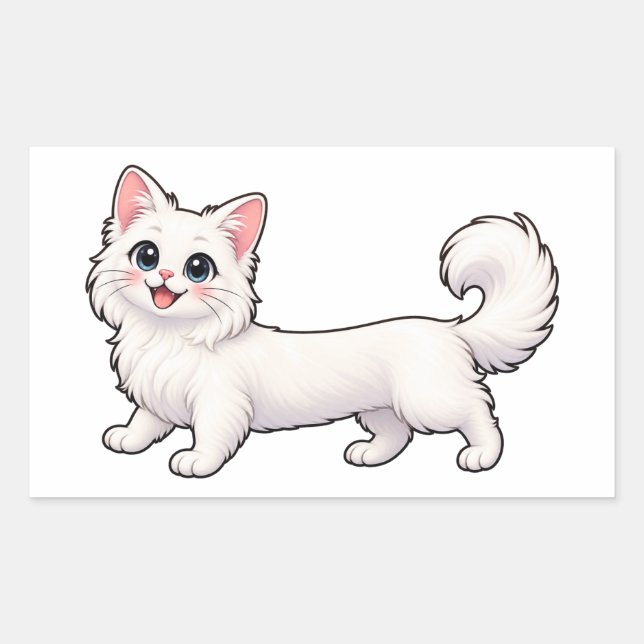Retangular Adesivo de Dachshund Gato Branco Fofo – Corpo Long (Frente)