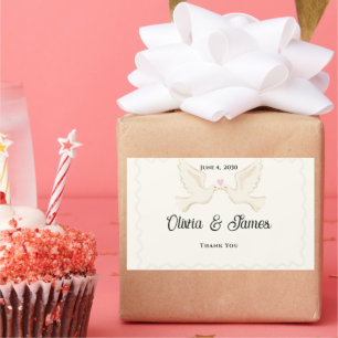 Retangular Adesivo de Favor de Casamento com Pombas Brancas