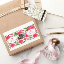 Retangular Adesivo de Foto Personalizado Vermelho Floral - Am