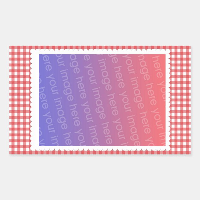 Retangular Adesivo de modelo de fotografia de Gingham branco  (Frente)