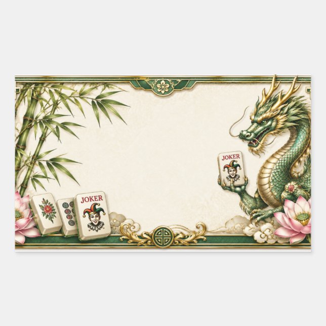 Retangular Adesivo de Nome de Mahjong (Frente)