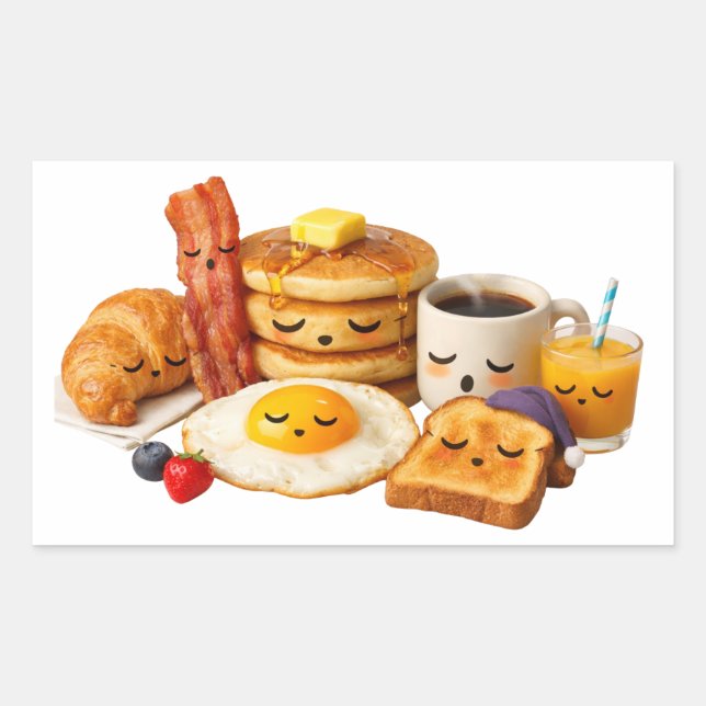 Retangular Adesivo de personagens de comida de breakfast fofo (Frente)