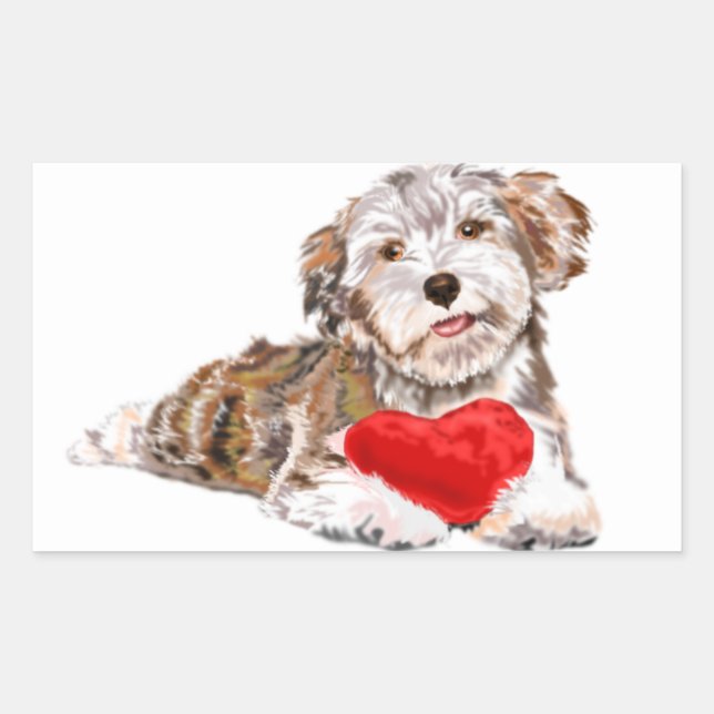 Retangular Adesivo de Presente Cachorrinho com Coração Amor (Frente)