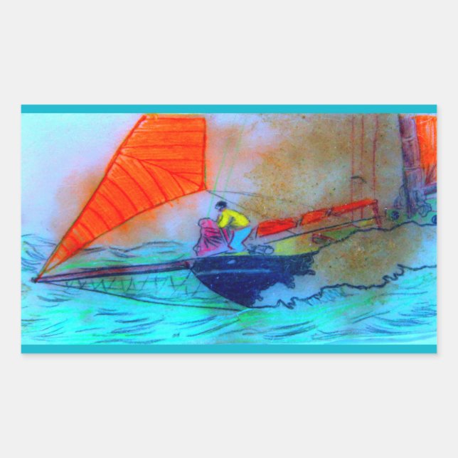 Retangular adesivo de velejador vermelho (Frente)