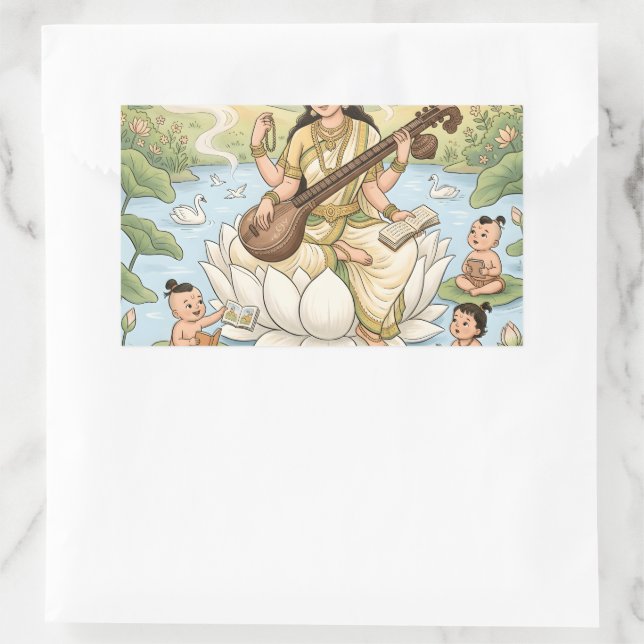 Retangular Adesivo Hindu da Deusa Saraswati (Bolsa)