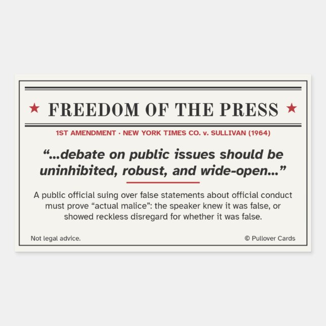 Retangular Adesivo Liberdade de Imprensa – NYT v. Sullivan (Frente)