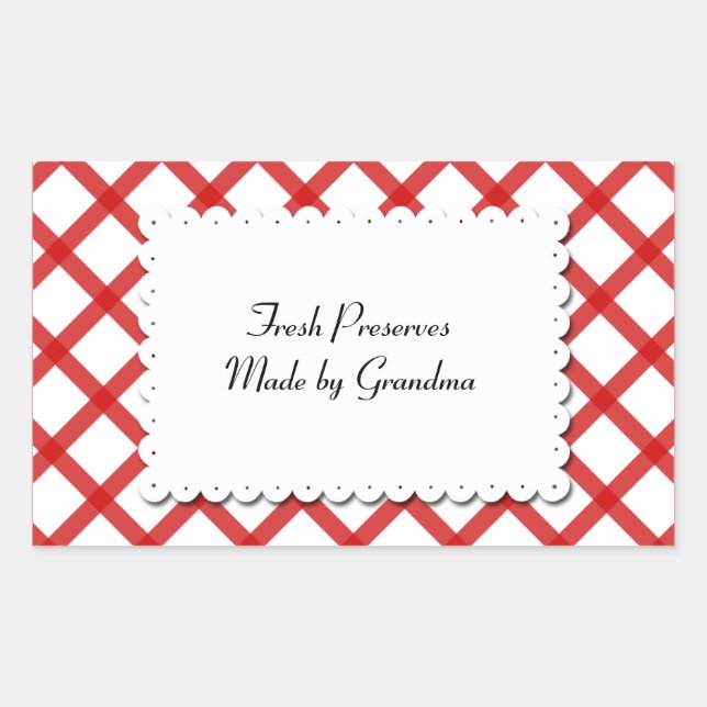 Retangular Adesivo Personalizado de Xadrez Branco e Vermelho (Frente)