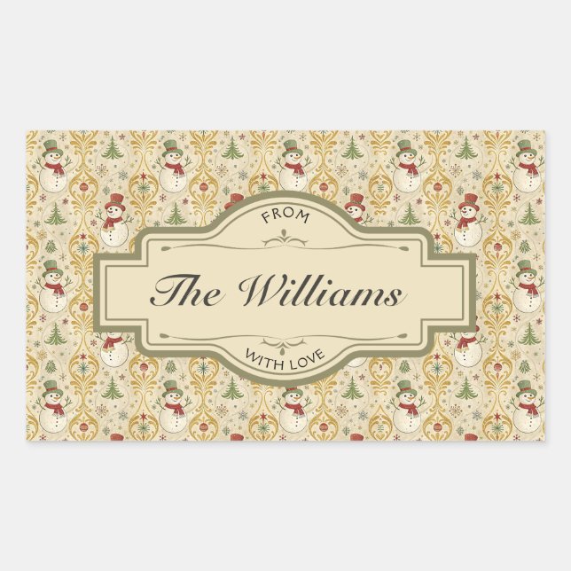 Retangular Adesivo Personalizado do Boneco de Neve & Árvore d (Frente)