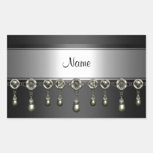 Retangular Adesivo Retângulo Preto Prata Cromo Joia acabament