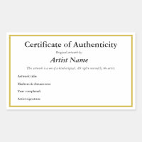 Certificado de autenticidade de adesivo personaliz