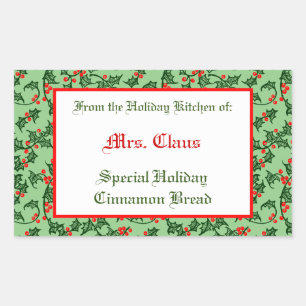 Retangular Holly e Berries - Adesivo de cozedura editável em