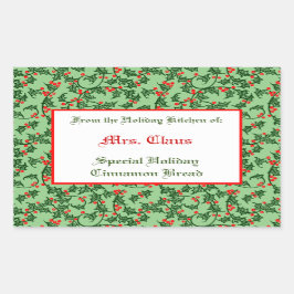 Retangular Holly e Berries - Adesivo de cozedura editável em 