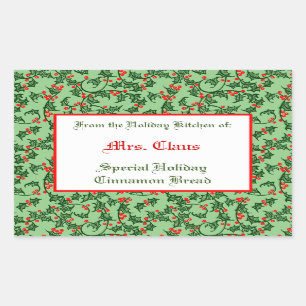 Retangular Holly e Berries - Adesivo de cozedura editável em