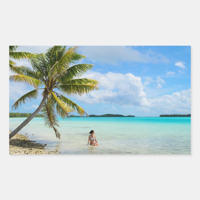 Retangular Mulher sob um adesivo de retângulo de palmeira (Frente)