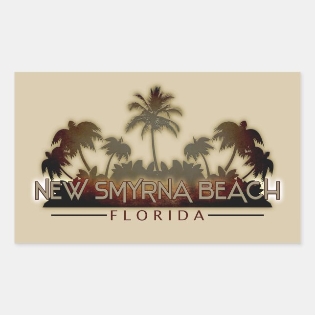 Retangular Novo adesivo de palma da Flórida de Smyrna Beach (Frente)
