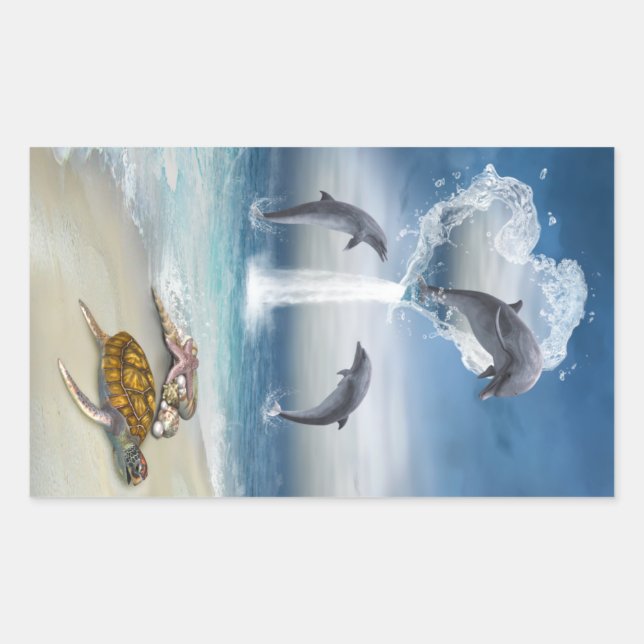 Retangular O coração do adesivo dos golfinhos (Frente)