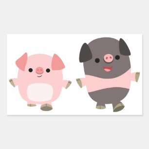 Retangular Porcos de desenho bonitos em um adesivo
