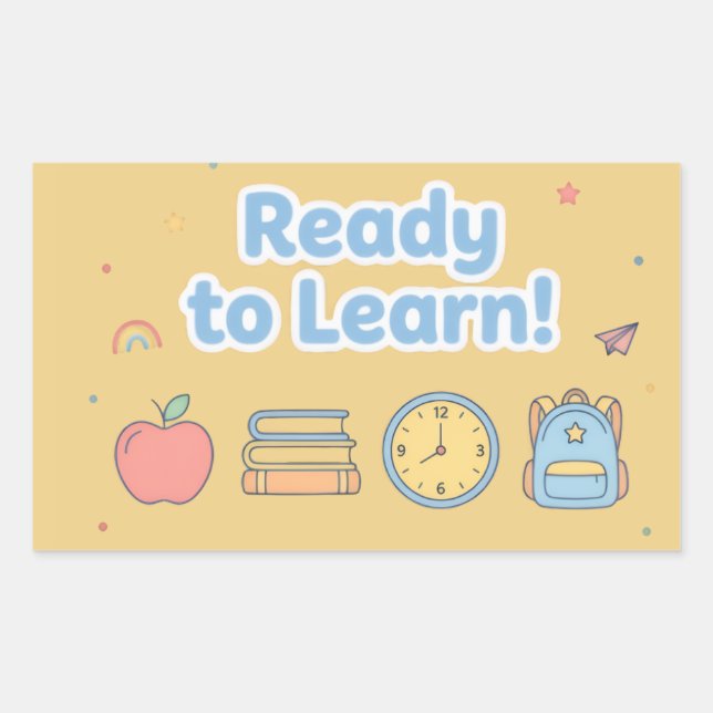 Retangular Pronto para Aprender – Adesivo Fofo de Volta às Au (Frente)