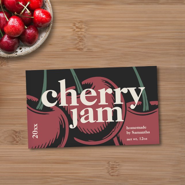 Retangular Rótulo de Adesivo para Geleia de Cereja Moderna (Modern Cherry Jam Label Sticker)