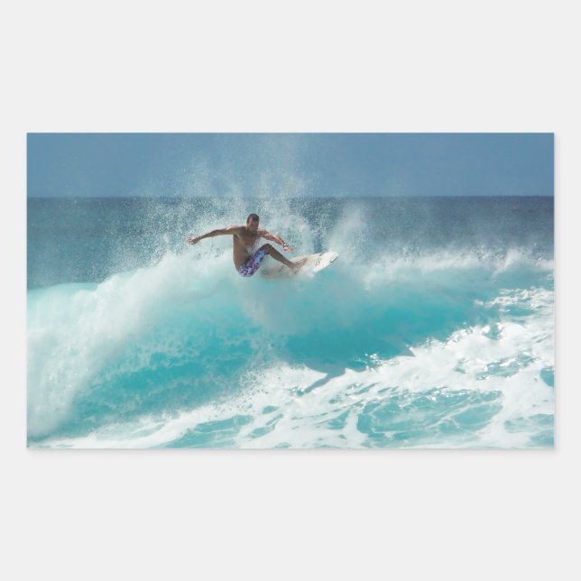 Retangular Surfer em um adesivo grande de retângulo de onda (Frente)