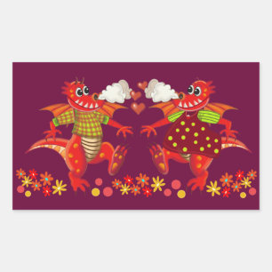 Retangular Um belo adesivo romântico com dragões apaixonados