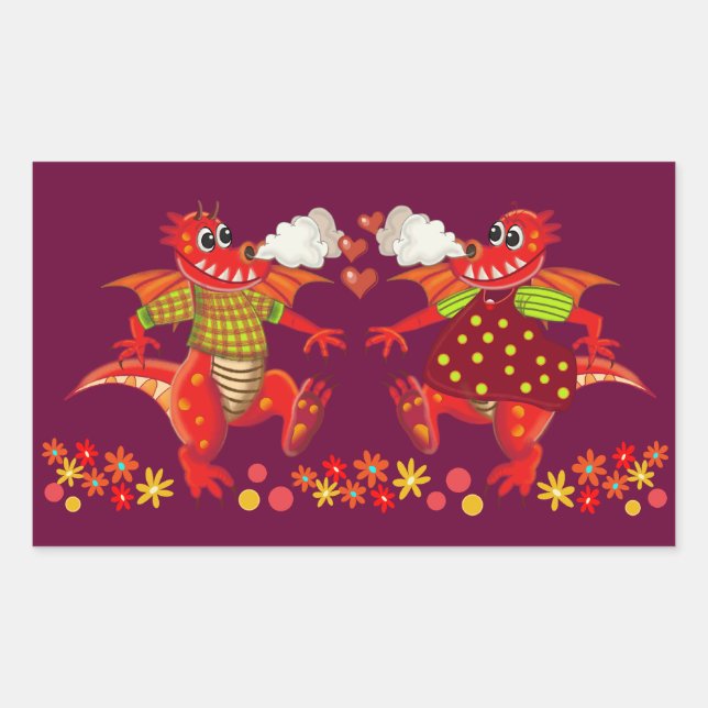 Retangular Um belo adesivo romântico com dragões apaixonados (Frente)