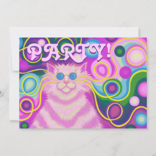 Retângulo rosa psy-cat-delic com convite de festas