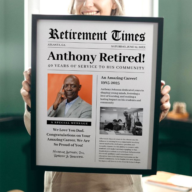 Retirement Times Newspaper Poster for Framed Gift (Criador carregado)