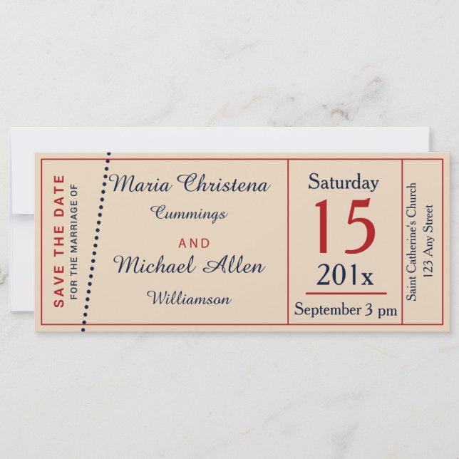 Retorno De Tíquete De Casamento Salve O Anúncio De (Frente)