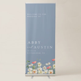 Retrátil Banner de Boas-vindas do Casamento Floral Dusty Bl