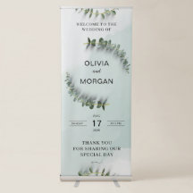 Banner Retratável de Casamento Verde e Branco