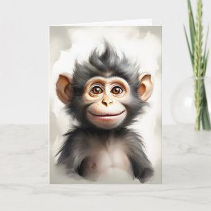 Retrato Adorável de Macaco Bebê Cartão de Saudação
