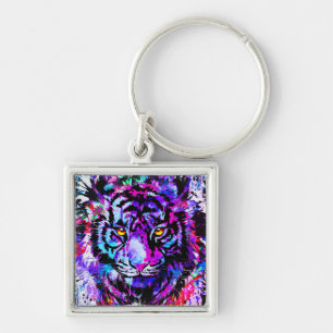 Retrato da Cabeça de Tigre Roxo - Chaveiro Tigre