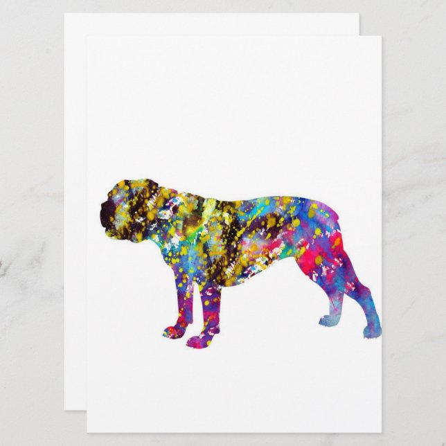 Retrato de Aquarela de Bulldog Art (Frente/Verso)