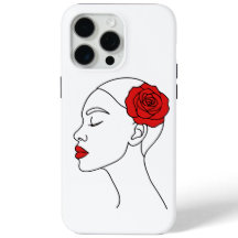 Retrato de Arte em Linha da Mulher com Rosa vermel