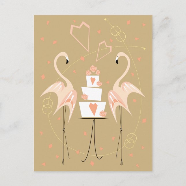 Retrato de cartão postal de casamento de flamingo (Frente)