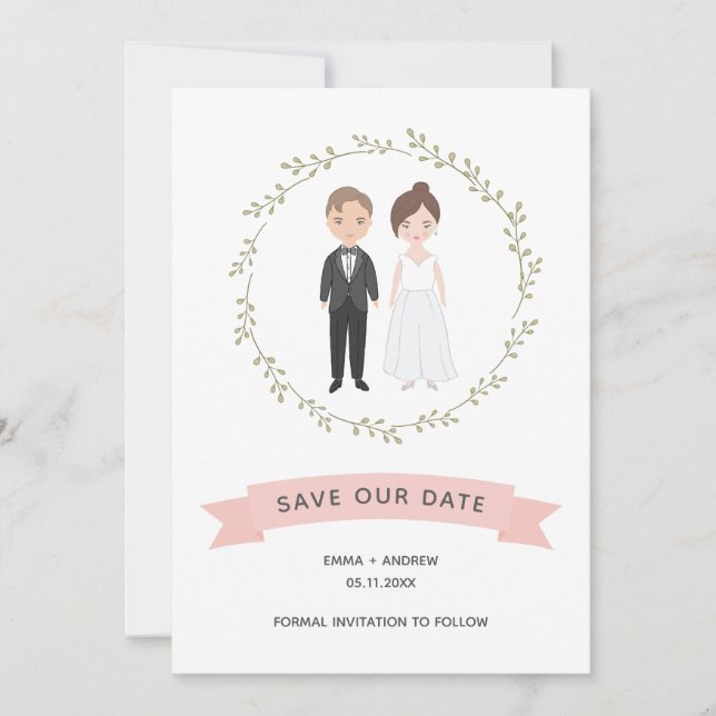 Retrato de Casal Cónico Verso Moderno Salvar Data (Frente)