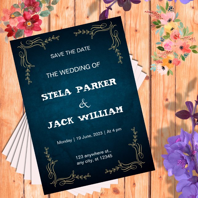 Retrato de Convite Elegante de marinho e Branco (Criador carregado)