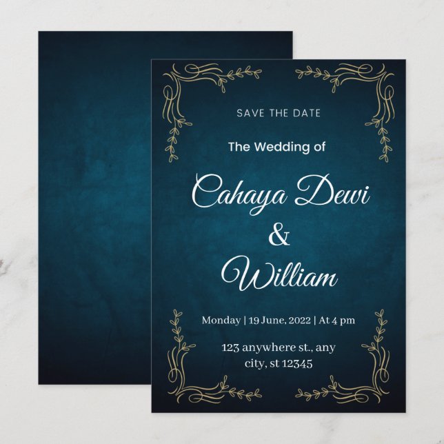 Retrato de Convite Elegante de marinho e Branco (Frente/Verso)