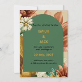 Retrato de Convite para Casamento Foral Colorido