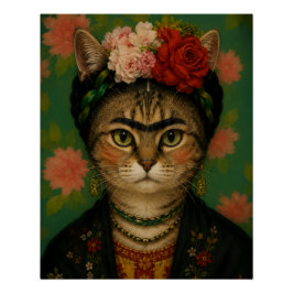 Retrato de Gato Frida Kahlo Impressão de Arte Flor