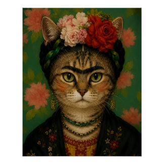 Retrato de Gato Frida Kahlo Impressão de Arte Flor
