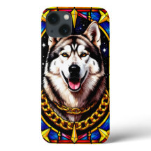 Retrato de Husky Real com Corrente de Ouro