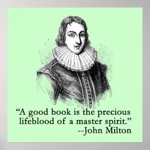 Retrato de John Milton e poster das citações