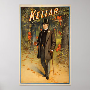 Retrato de Kellar com o poster do promocional dos